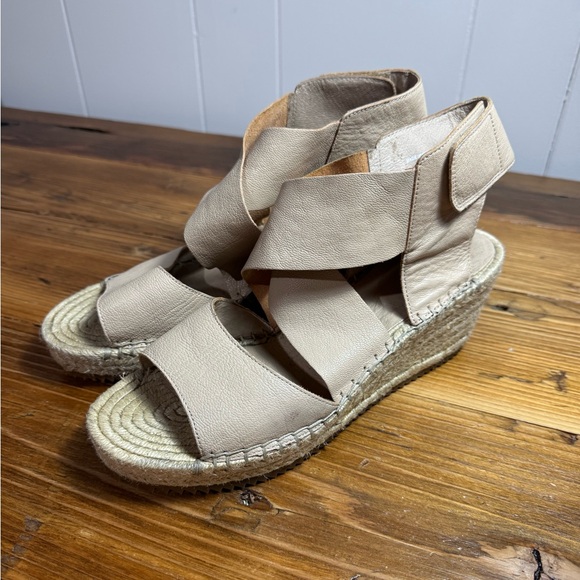 Eileen Fisher Women’s Willow Tumbled Leather Wedge Espadrille Sandals Nude 9.5‎ - Picture 4 of 14